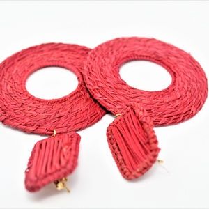 Iraca Palm Earrings Red